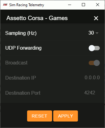 SRT recording settings for Assetto Corsa on PC